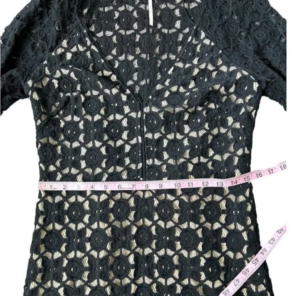 NWOTFree People Back To Black Black Crochet Mini Bell Sleeve Boho Dress Med or 6